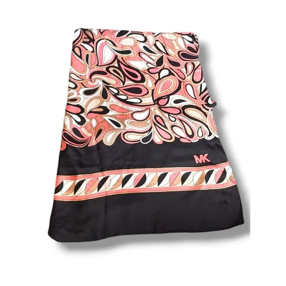 Michael Kors Abstract Mod‎ Print Satin Scarf Wrap Shawl Black Pink Euro Summer